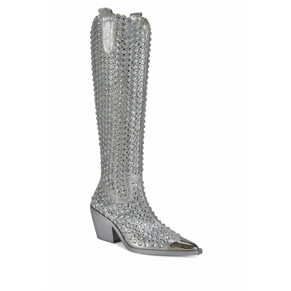 NEW AZALEA WANG women's ruvin western boots in silver
